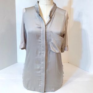 VINTAGE HELMUT LANG SILVER SHORT SLEEVE BLOUSE